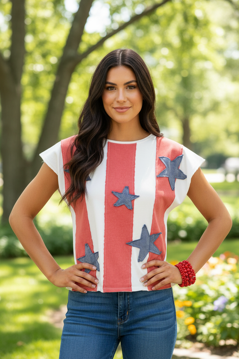 American Stars and Stripes Patch Top