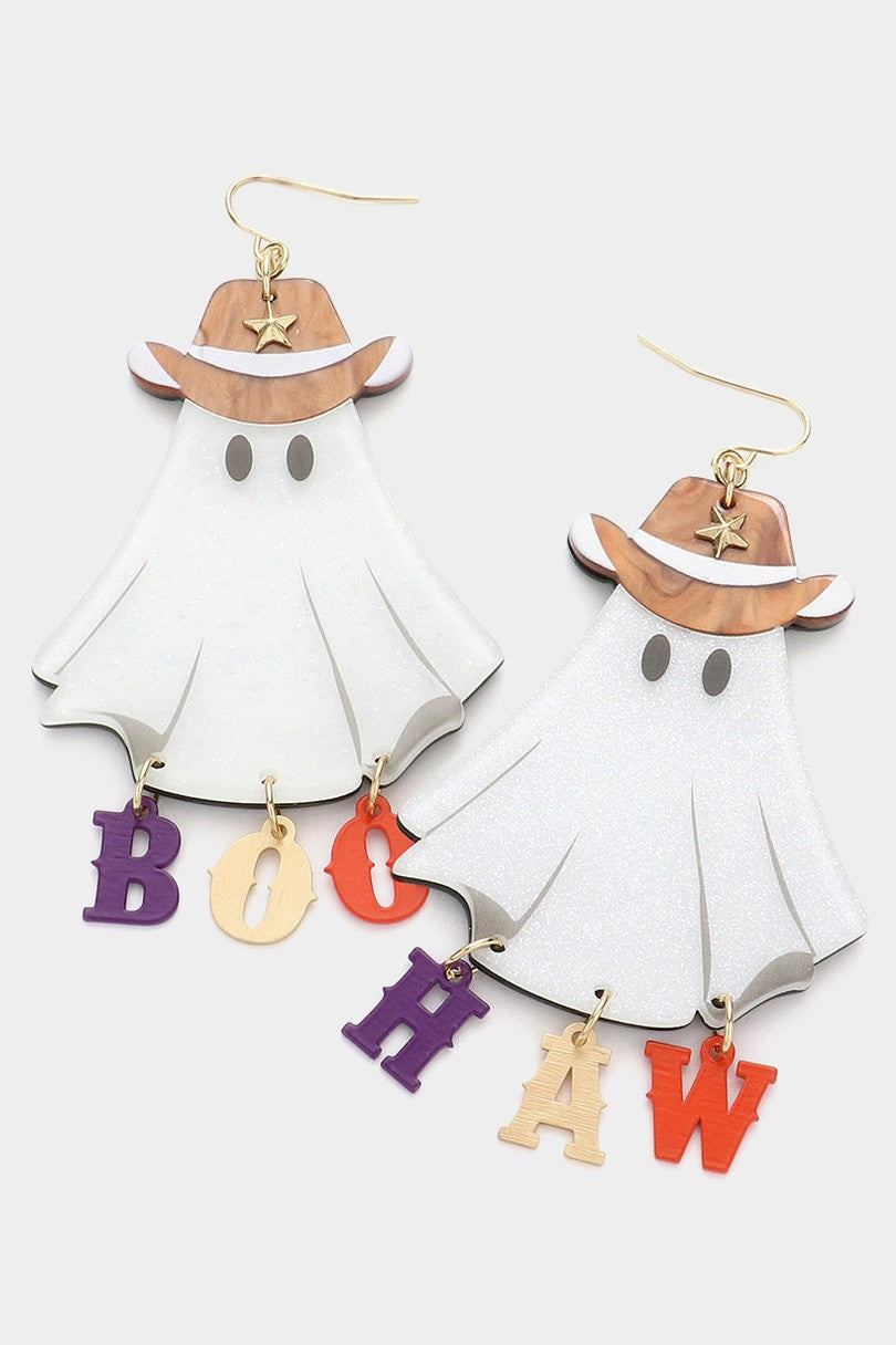 Boo Haw Message Glittered Resin Ghost Earrings - Debs on 5th