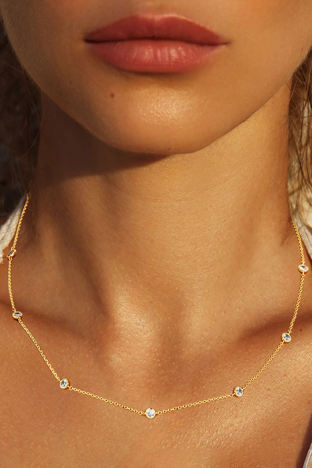 Gold Dipped Brass Metal Round CZ Station Necklace - Debs on 5th