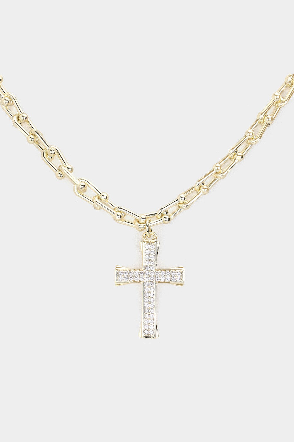 CZ Stone Paved Cross Pendant Necklace