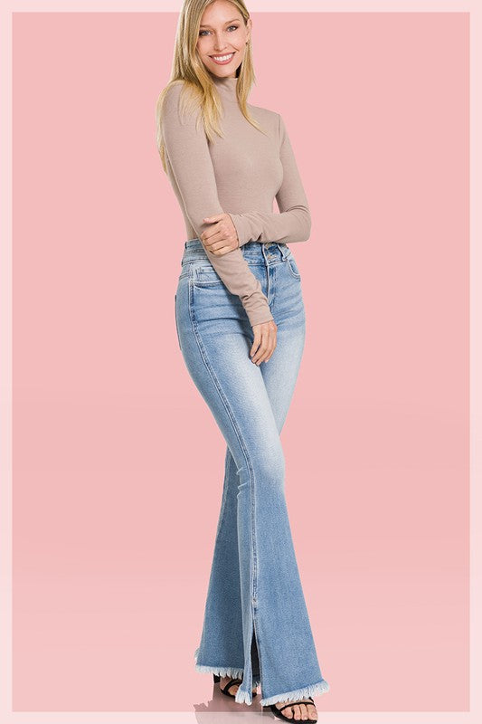 High Rise Jeans with Side Slits - Debs on 5th
