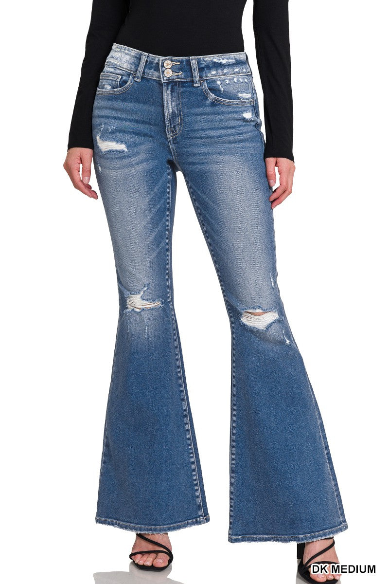 Mid Rise Super Flare w/Buttons Jeans - Debs on 5th