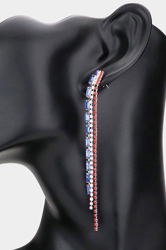 American USA Flag Rhinestone Evening Earrings - Debs on 5th