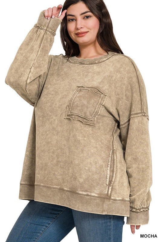 Terry Acid Wash Pocket Pullover - Debs on 5th