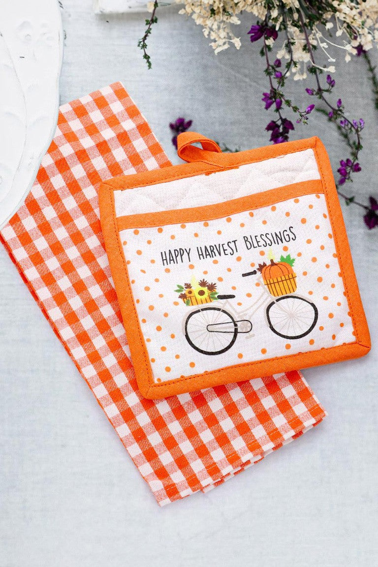 2PCS - Pumpkin Pot Holder and Kitchen Towel Set - Debs on 5th