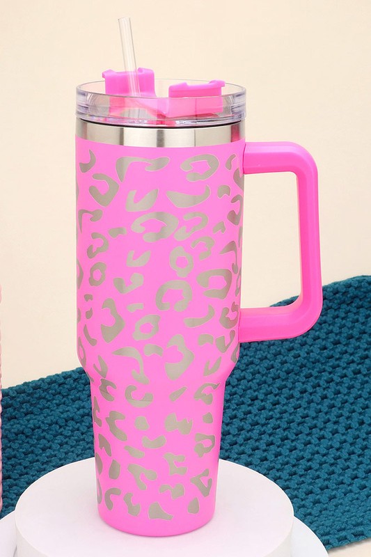 40oz Stainless Steel Leopard Tumbler with Handle - Debs on 5th