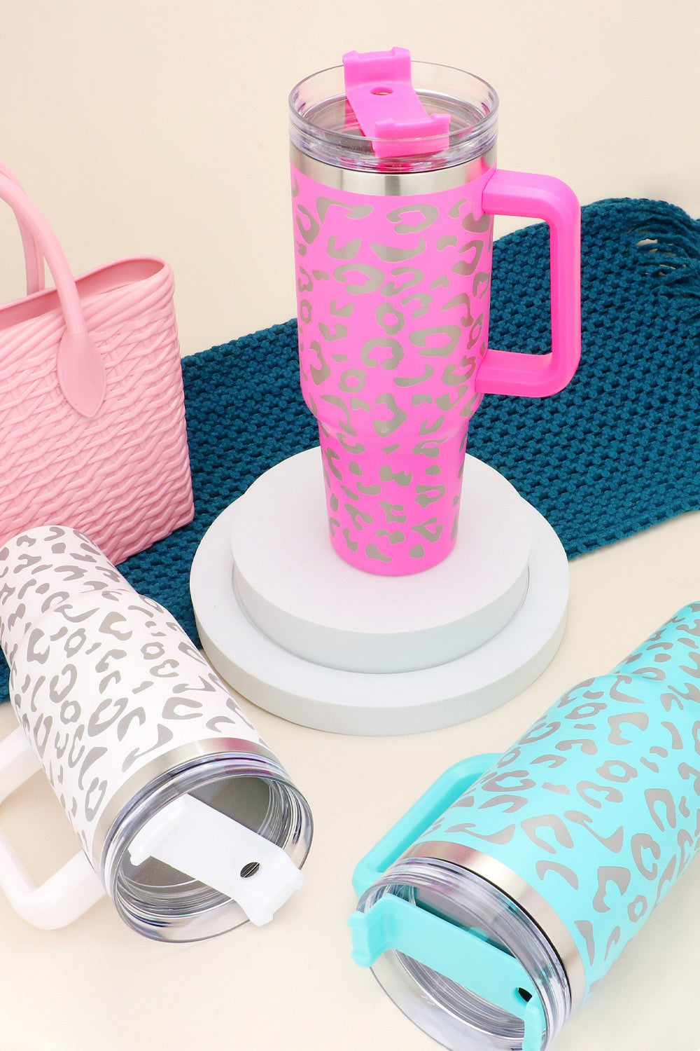 40oz Stainless Steel Leopard Tumbler with Handle - Debs on 5th