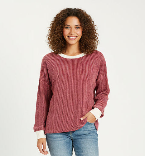 Raised Rib Round Neck Pullover