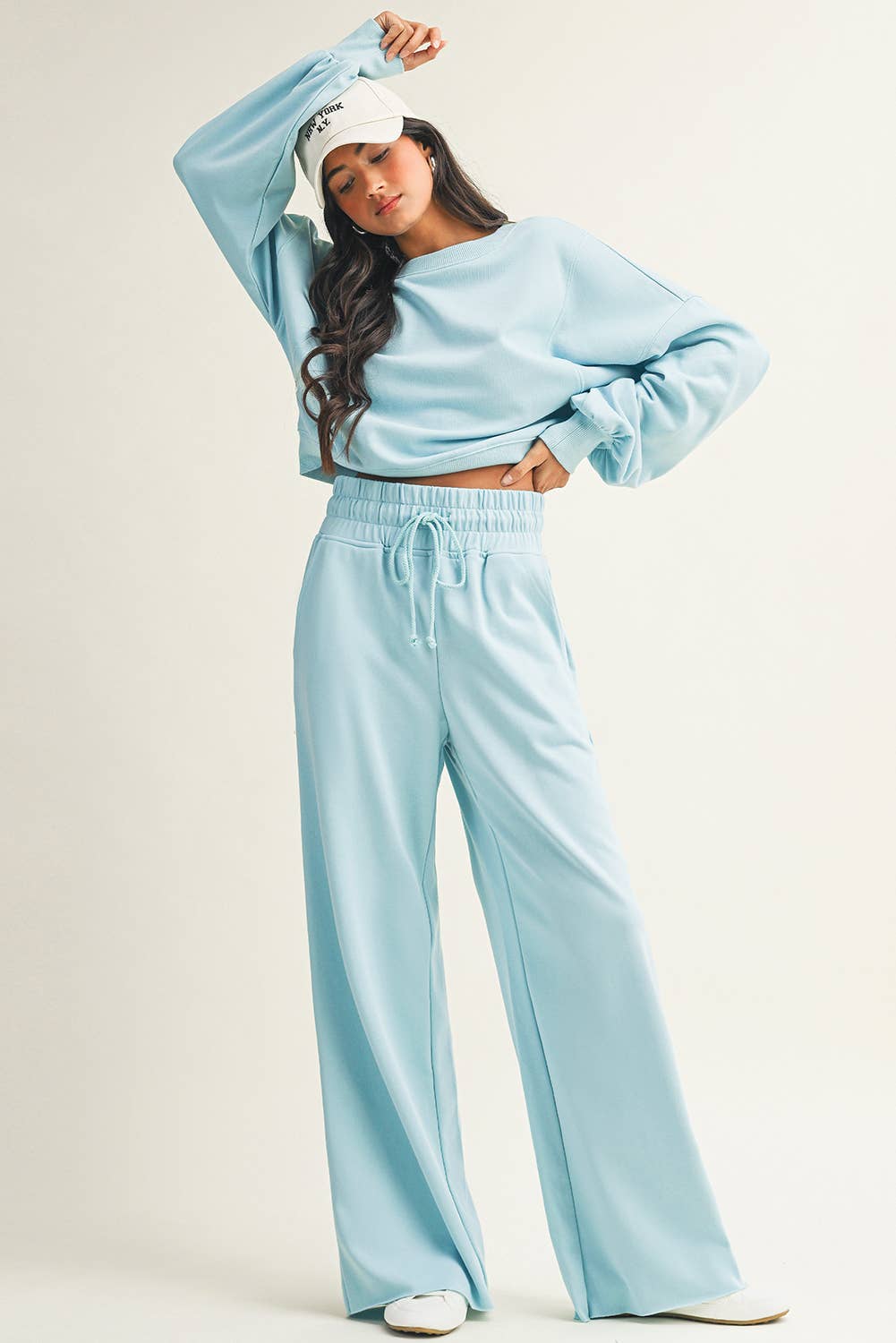 LDC Drop Shoulder Pullover Drawstring Wide Leg Pants Set