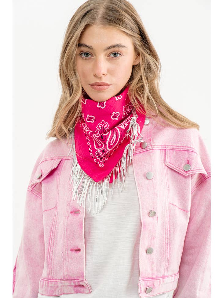 Bandanna Scarf with Sequin Fringe Edge - Debs on 5th