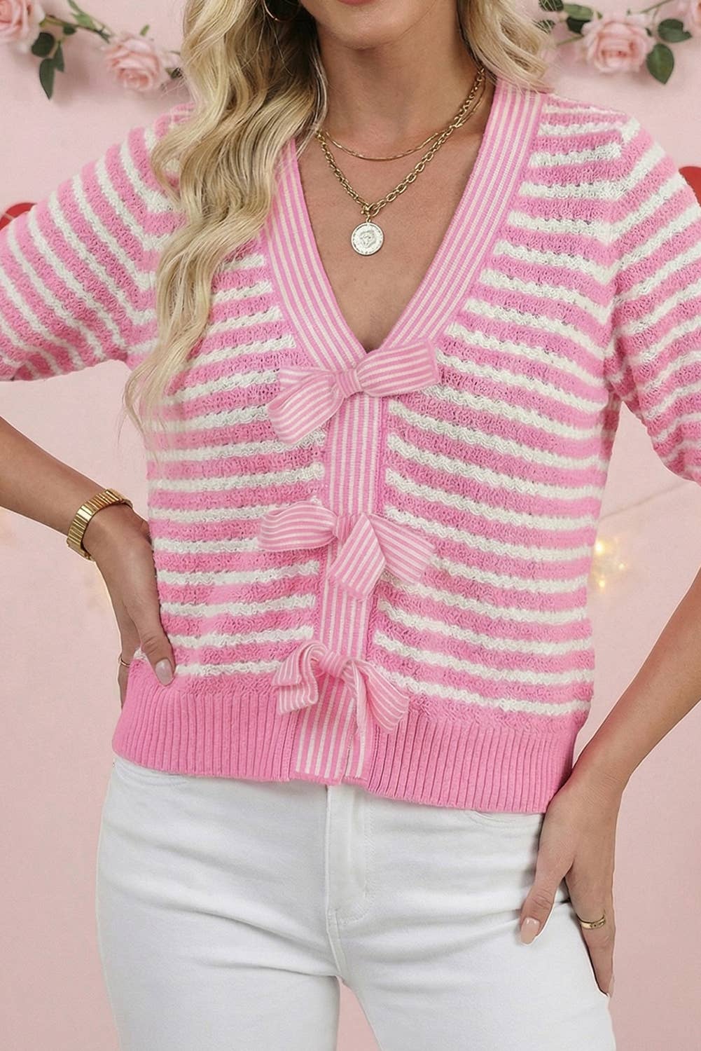Stripe Bow Knot Sweater