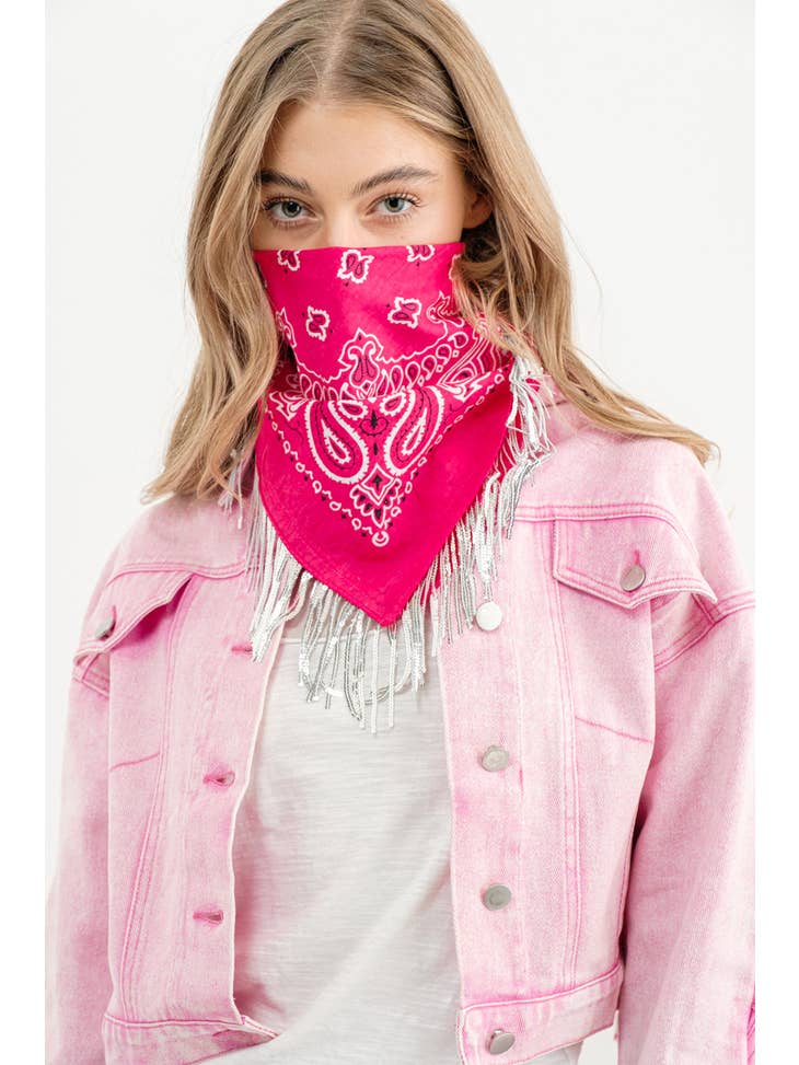 Bandanna Scarf with Sequin Fringe Edge - Debs on 5th