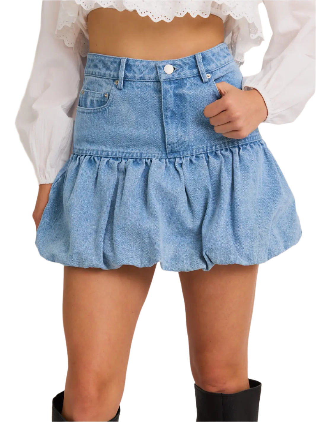 Bubble Hem Denim Mini Skirt
