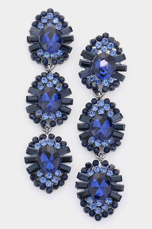 Glass Crystal Stone Dangle Evening Earrings - Debs on 5th