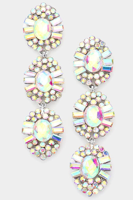 Glass Crystal Stone Dangle Evening Earrings - Debs on 5th