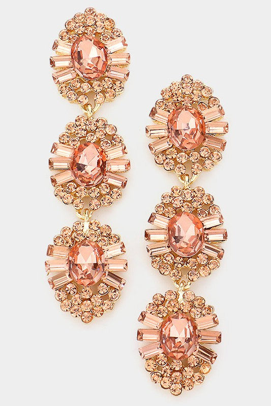 Glass Crystal Stone Dangle Evening Earrings - Debs on 5th