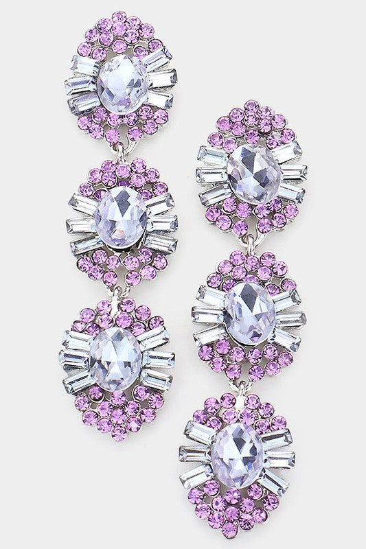 Glass Crystal Stone Dangle Evening Earrings - Debs on 5th