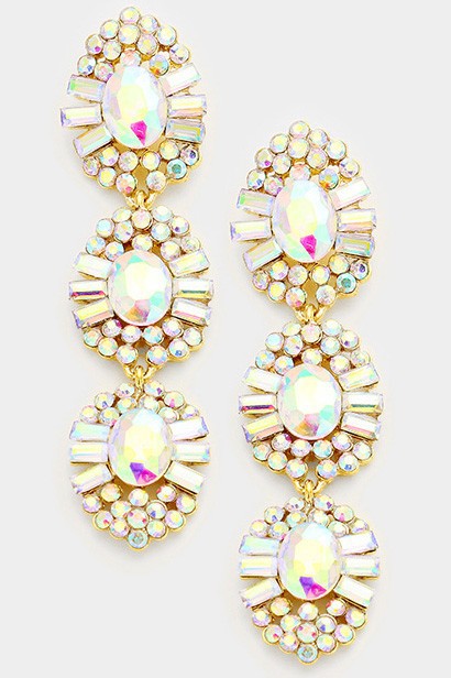 Glass Crystal Stone Dangle Evening Earrings - Debs on 5th