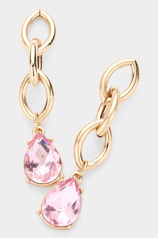 Open Metal Teardrop Stone Link Dangle Earrings