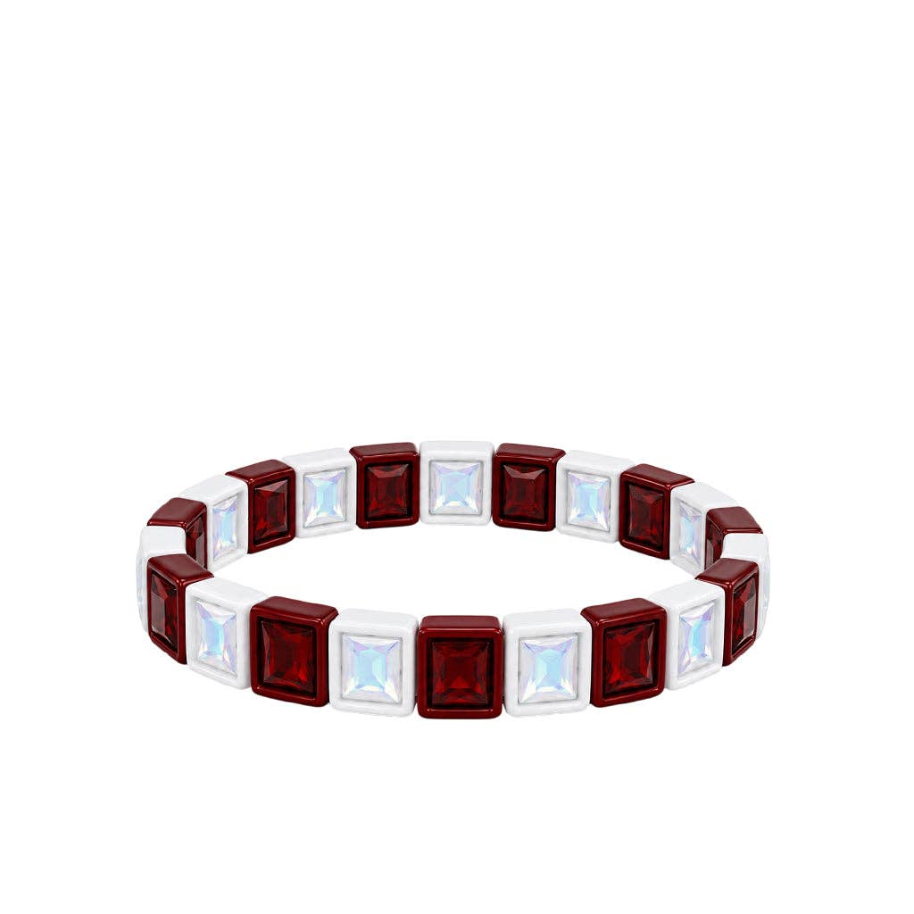 Crimson/White Rhinestone Bracelet
