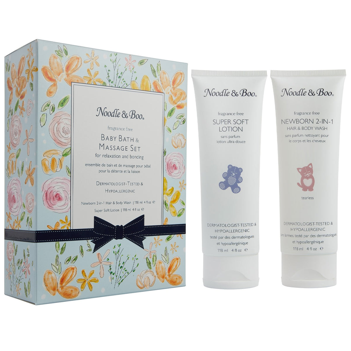 Baby Bath & Massage Fragrance Free Gift Set - Blue flowers