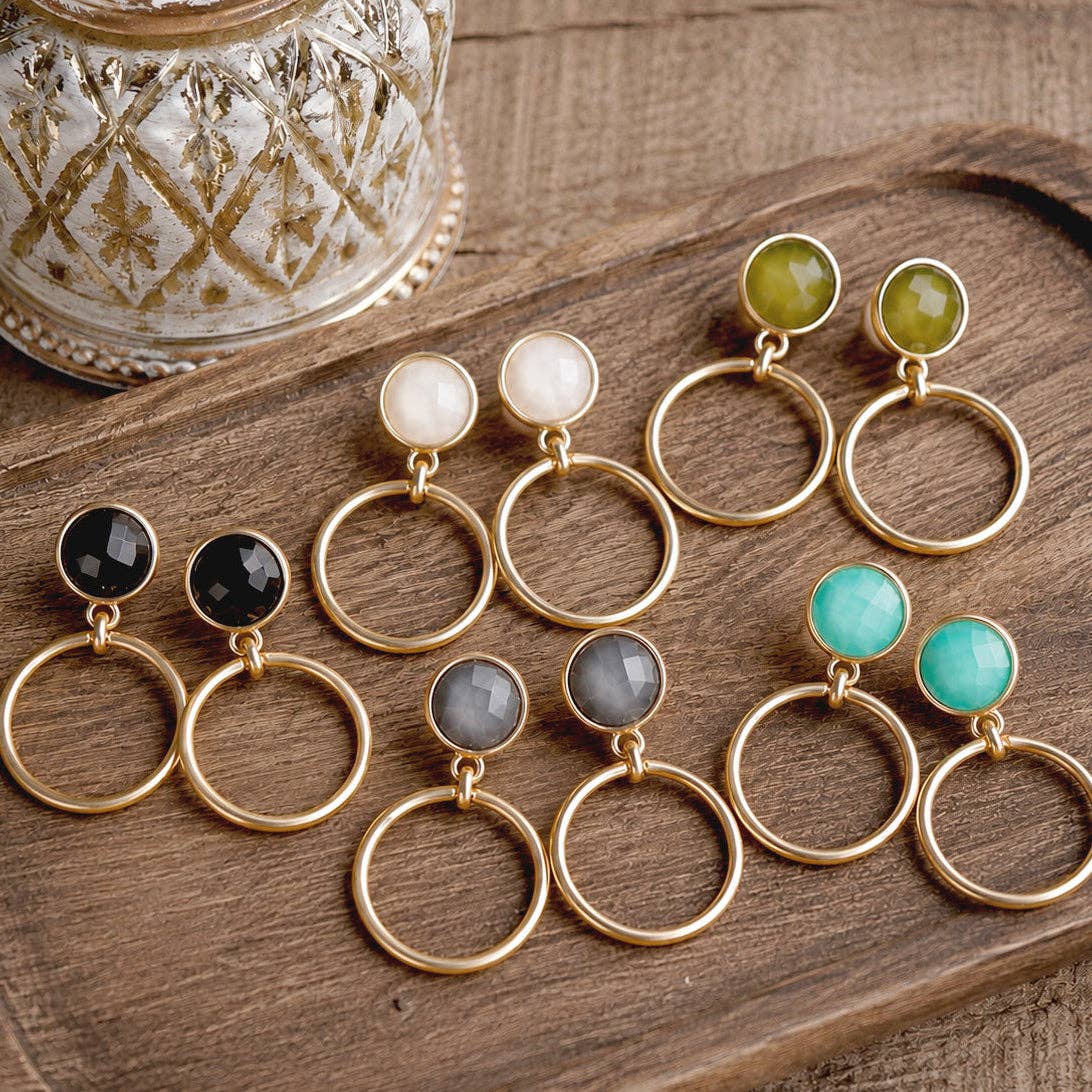 Gold Dipped Hoop Earrings with Faceted Stone