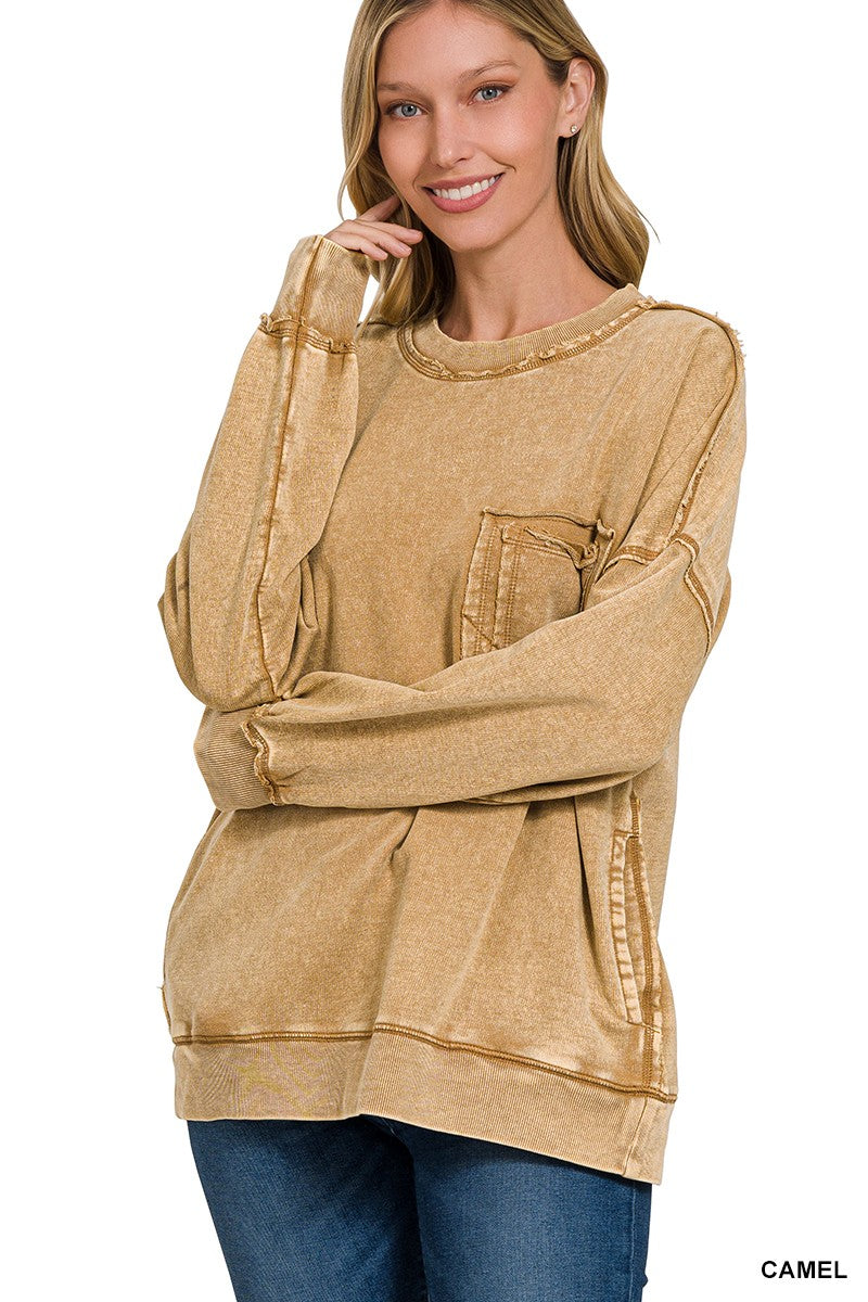 Terry Acid Wash Pocket Pullover - Debs on 5th