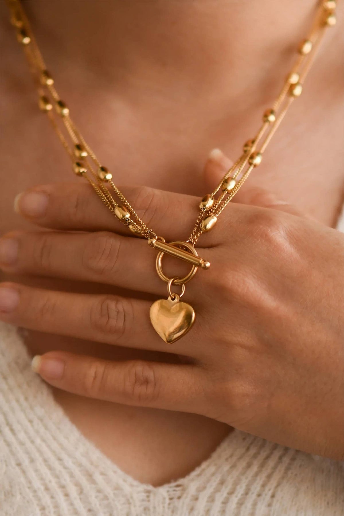 Multi-Layer Heart Pendant Chain Necklace