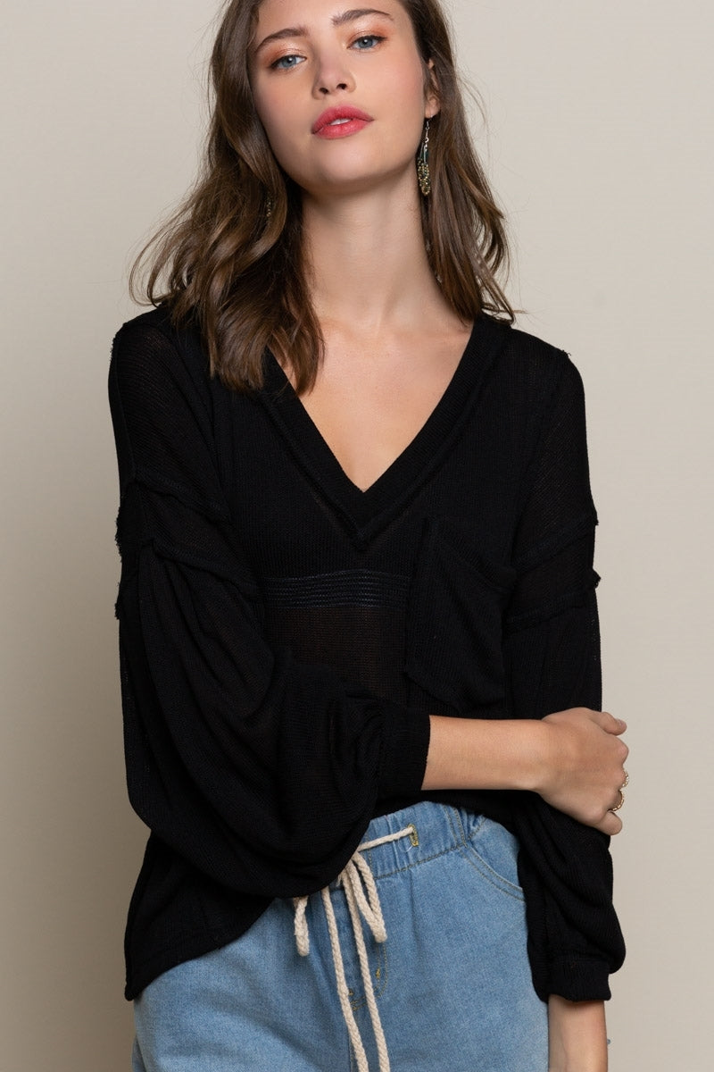 Relaxed Fit Knit Top w/Balloon Sleeves - Debs on 5th