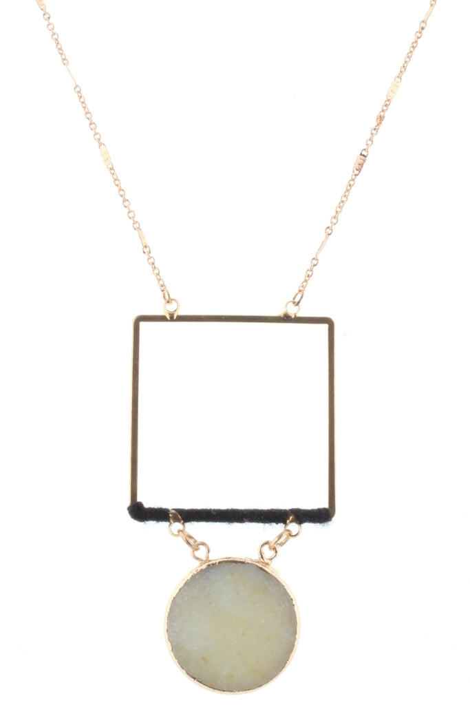 32" Gold Chain with Jet Wrapped Square with Amazonite Stone Circle - Debs on 5th