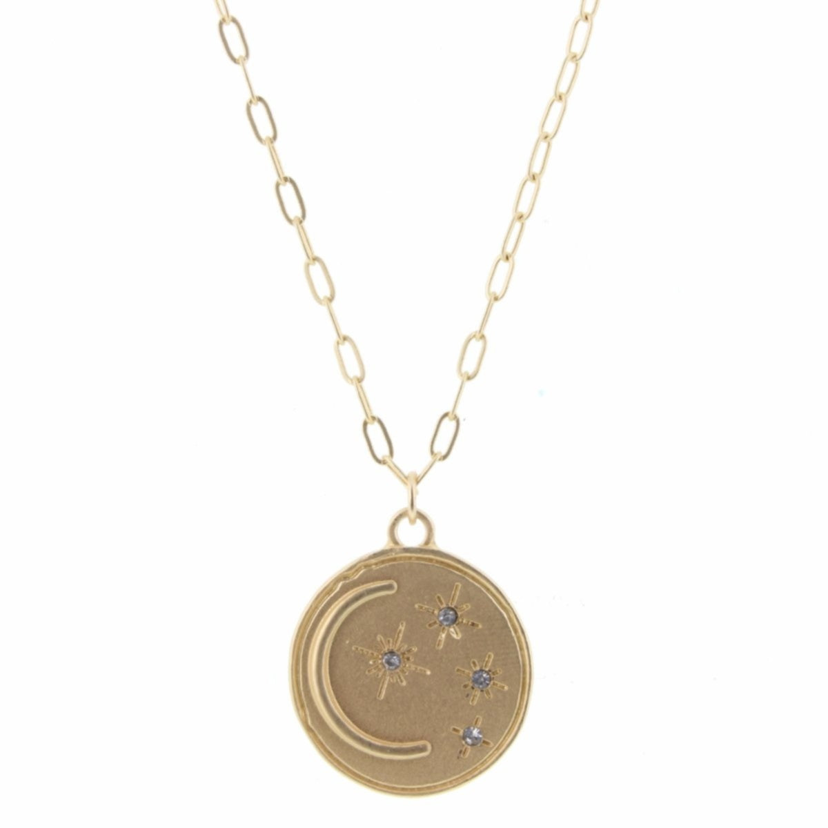 18-24" Gold Chain with Circle Moon & Stone Stars Charm Adjustable Necklace - Debs on 5th
