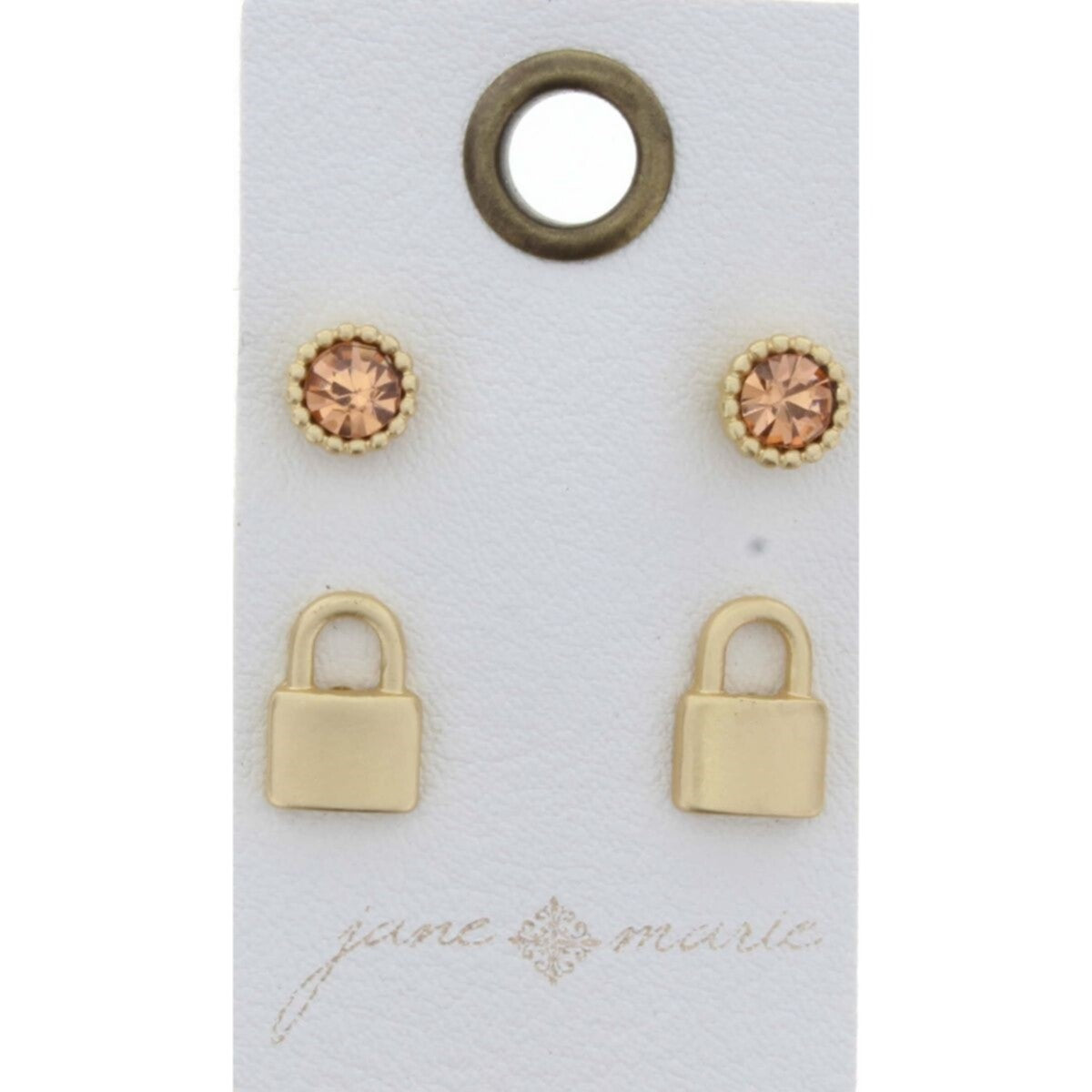 Rosey Stone Circle, Gold Lock Stud Earring - Debs on 5th