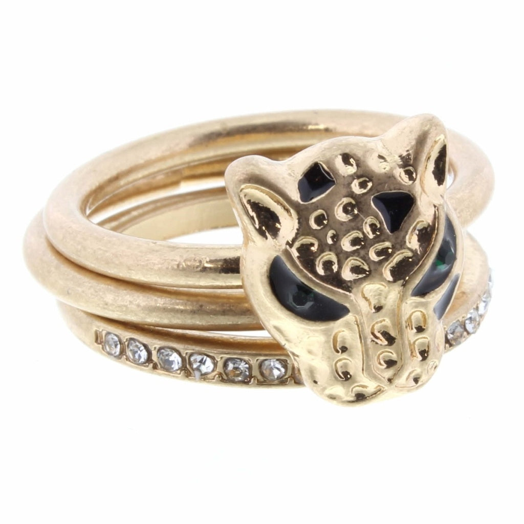 Gold Cheetah Head 3 Layer Stackable Ring - Debs on 5th