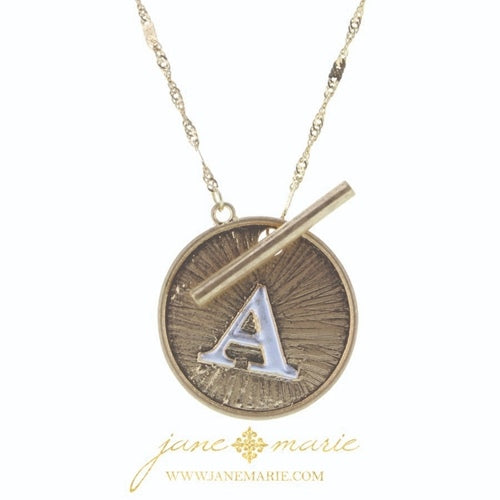 16" 2-Tone Initial Toggle Disc with Gold Chain Link Necklace - Debs on 5th