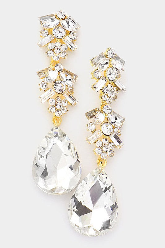 Teardrop Glass Crystal Drop Statement Evening Earrings - Debs on 5th