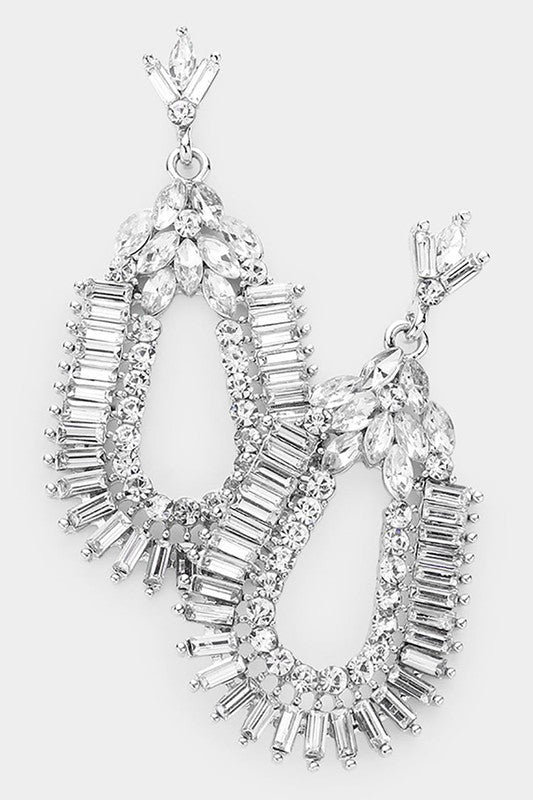Baguette Cut Crystal Rhinestone Evening Earrings - Debs on 5th