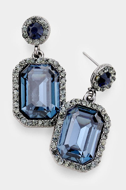 Rhinestone Rectangle Stone Evening Earrings - Debs on 5th