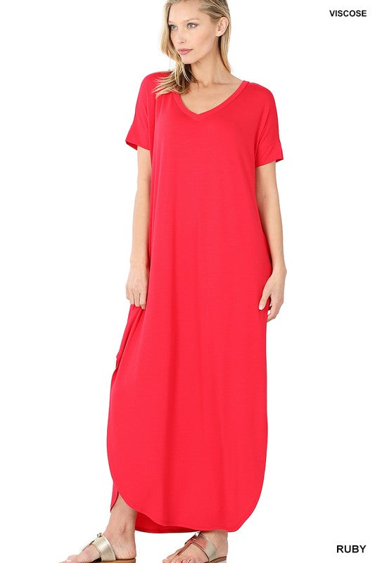 V Neck Short Sleeve Maxi Dress - Debs on 5th