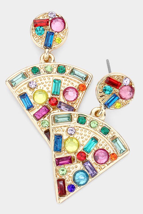 Multi Stone Embellished Metal Pizza Earrings - Debs on 5th