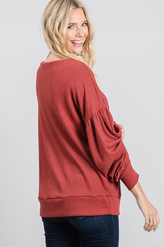 Thermal Waffle Drop Shoulder Top - Debs on 5th