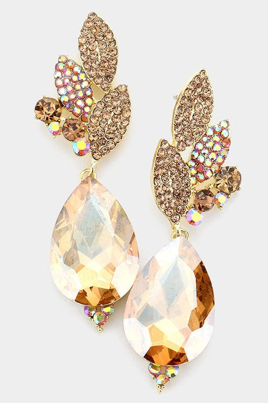 Crystal Rhinestone Pave Leaf Evening Earrings - Debs on 5th