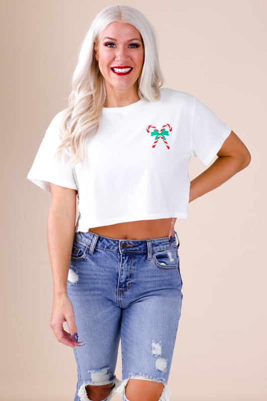 Candy Cane Crop Tee Shirt - Debs on 5th