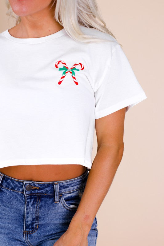 Candy Cane Crop Tee Shirt - Debs on 5th