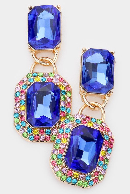 Stone Rhinestone Trimmed Dangle Evening Earrings - Debs on 5th