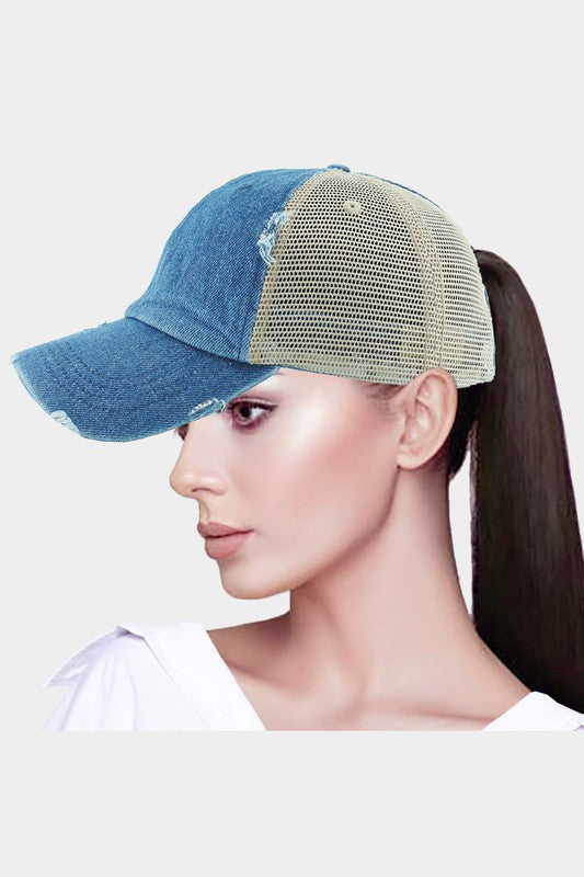 Vintage Mesh Back Ponytail Baseball Cap - Debs on 5th