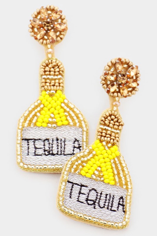 Seed Beaded TEQUILA Message Dangle Earrings - Debs on 5th