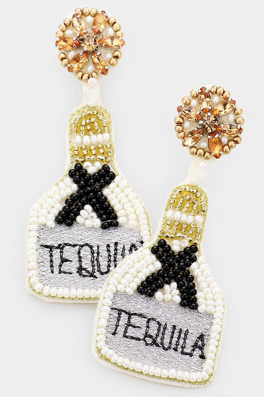 Seed Beaded TEQUILA Message Dangle Earrings - Debs on 5th