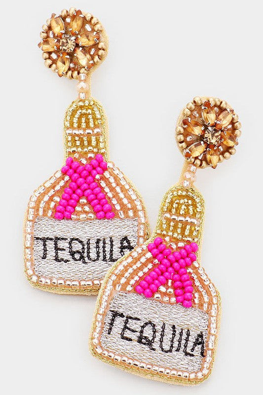 Seed Beaded TEQUILA Message Dangle Earrings - Debs on 5th