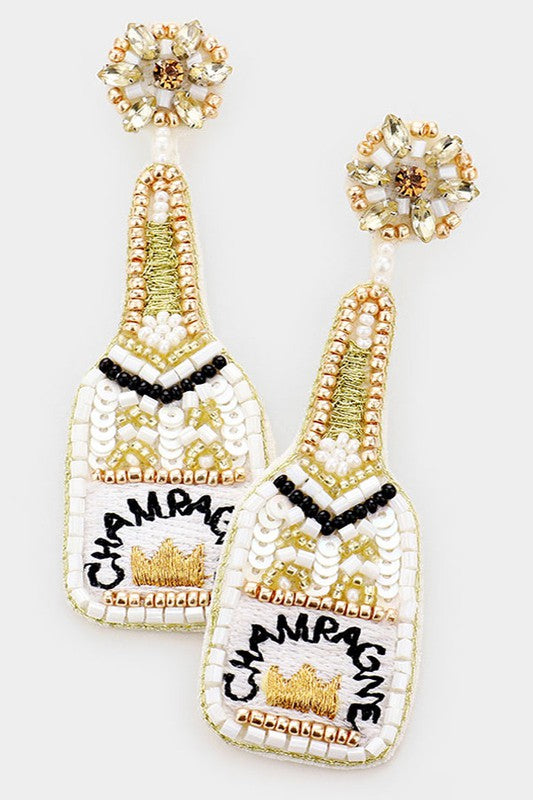 Sequin Crown Champagne Dangle Earrings - Debs on 5th