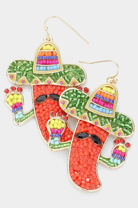Colorful Beaded Chili Pepper Dangle Earrings - Debs on 5th